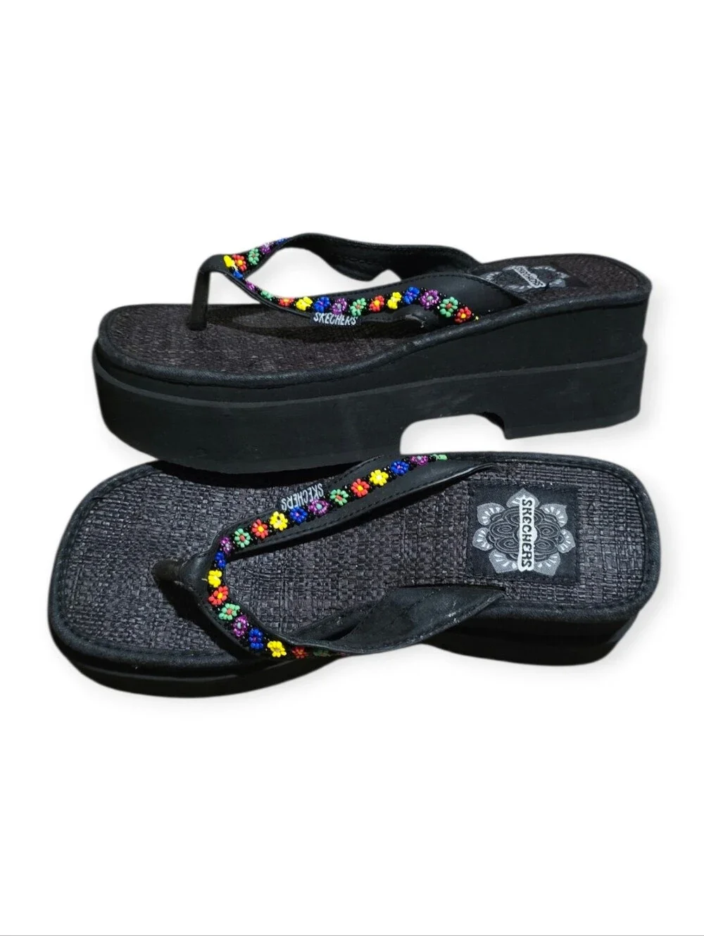 Skechers Wedge Beaded Flower Sandals